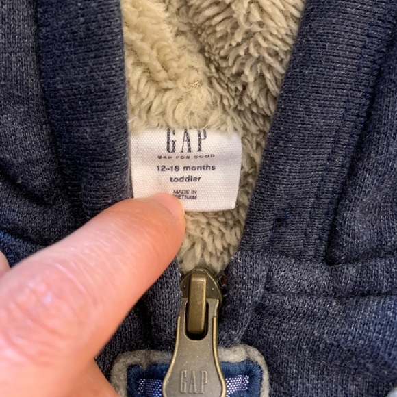Gap logo cozy hooded jacket, Sherpa lined, 12-18 months - Picture 2 of 7
